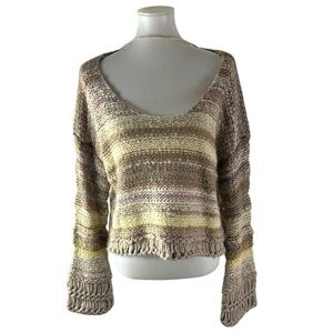 Free People Limbo Crochet Chunky Sweater Mohair Wool Blend Size Large
